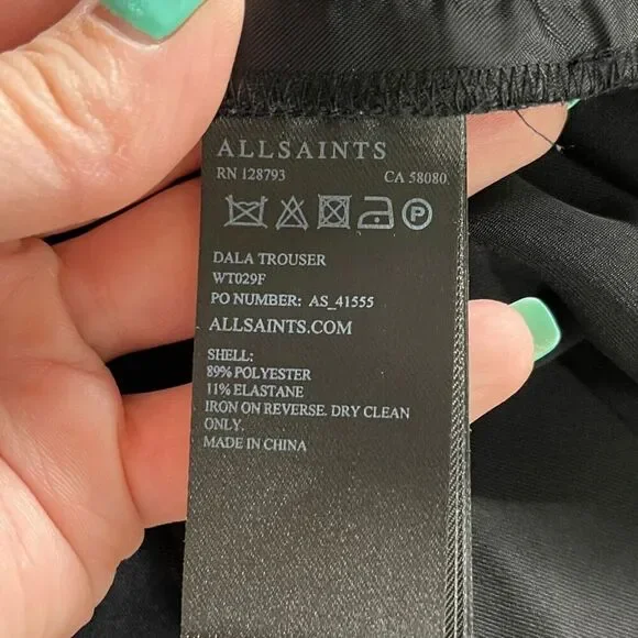 All Saints Dala Trousers Slacks Career Pants Pleated Black Womens Size 6 Tapered - Picture 13 of 13